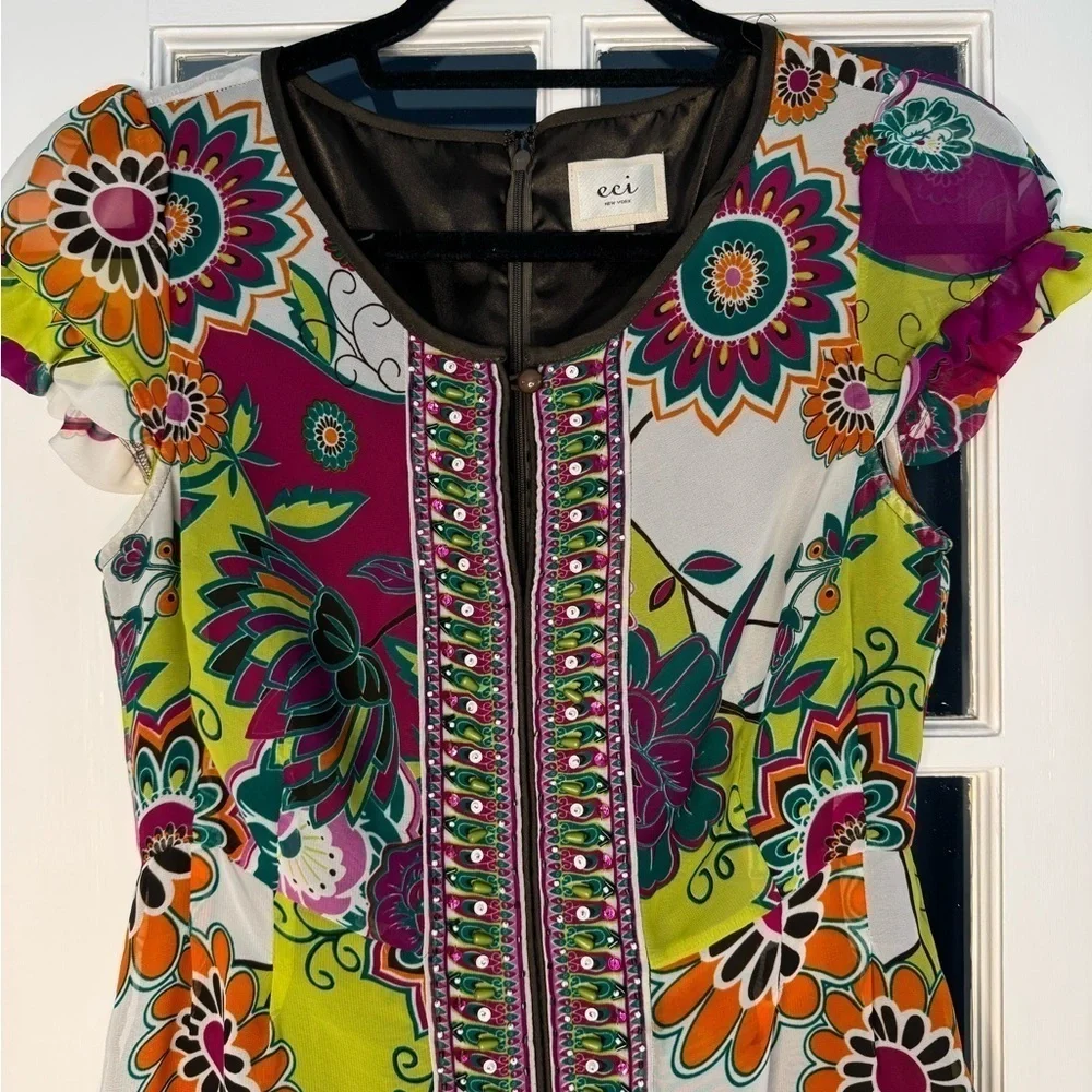ECI New York Modern Short Sleeve knee length floral Dress Size 2 - Picture 5 of 6